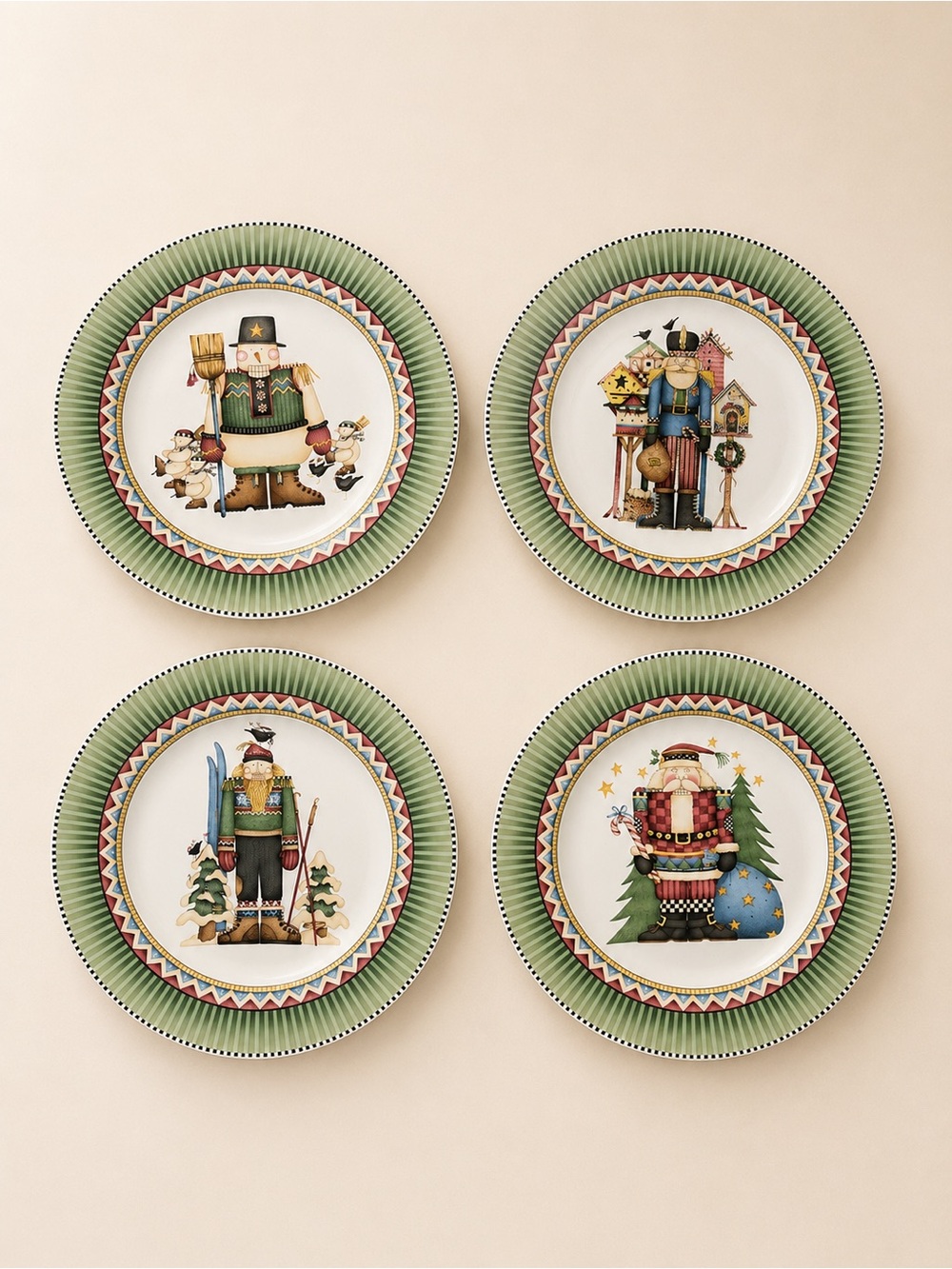 SAKURA | GREEN BORDER HOLIDAY NUTCRACKER DINNER PLATES - SET OF 4